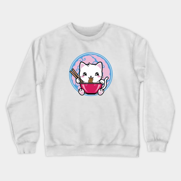 Cute Kawaii Japanese Ramen Cat Crewneck Sweatshirt by ghsp